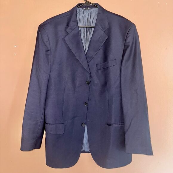 Collezione Italia Men's Italian Three Button Sport Coat Blazer Jacket Navy 42R - Picture 1 of 10